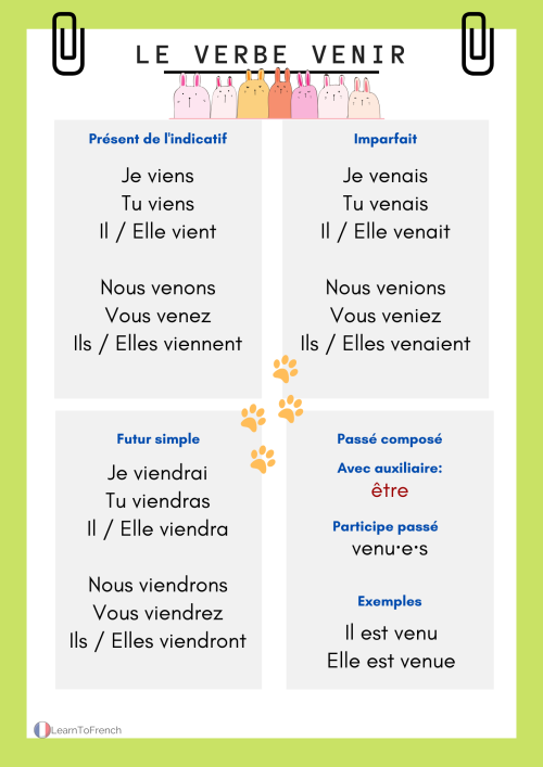 essential verbs in French - venir